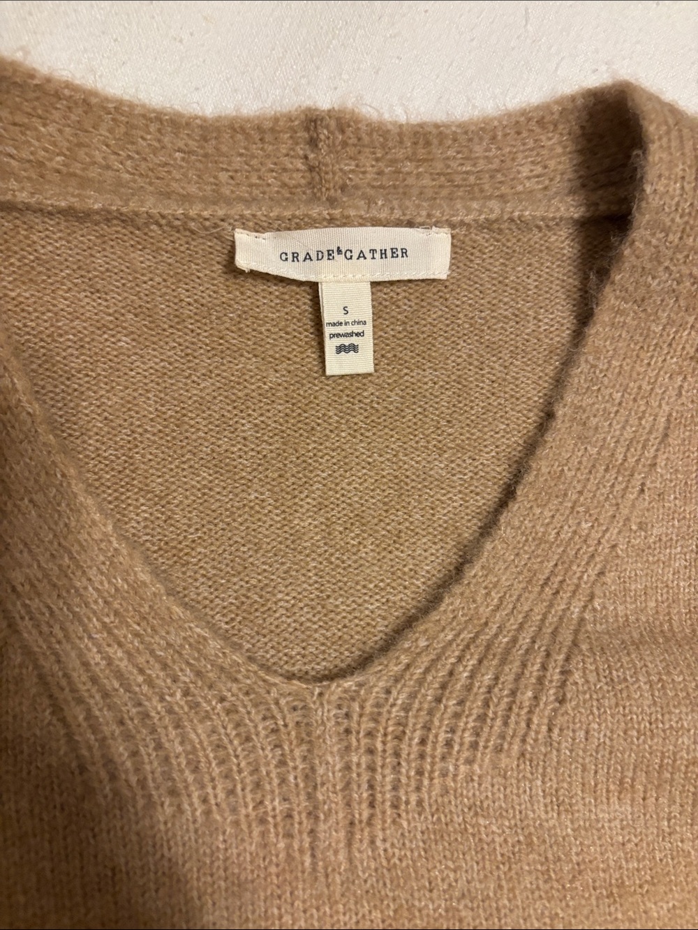 Grade & Gather Camel V-Neck Wool Blend Sweater - Camel